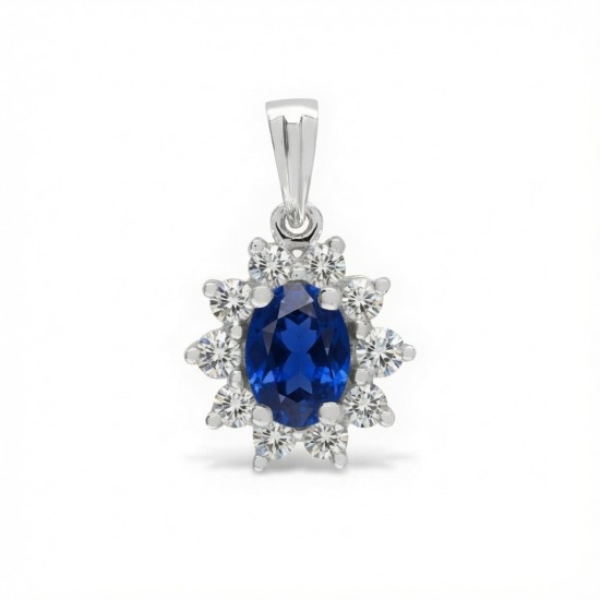9ct White Gold Lab-Grown Diamond 0.27ct & Sapphire 0.60ct Pendant