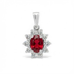 9ct White Gold Lab-Grown Diamond 0.27ct & Ruby 0.53ct Pendant