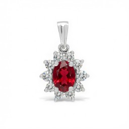 9ct White Gold Lab-Grown Diamond 0.27ct & Ruby 0.53ct Pendant