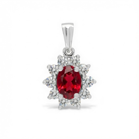 9ct White Gold Lab-Grown Diamond 0.27ct & Ruby 0.53ct Pendant