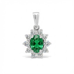 9ct White Gold Lab-Grown Diamond 0.27ct & Emerald 0.40ct Pendant