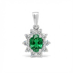 9ct White Gold Lab-Grown Diamond 0.27ct & Emerald 0.40ct Pendant