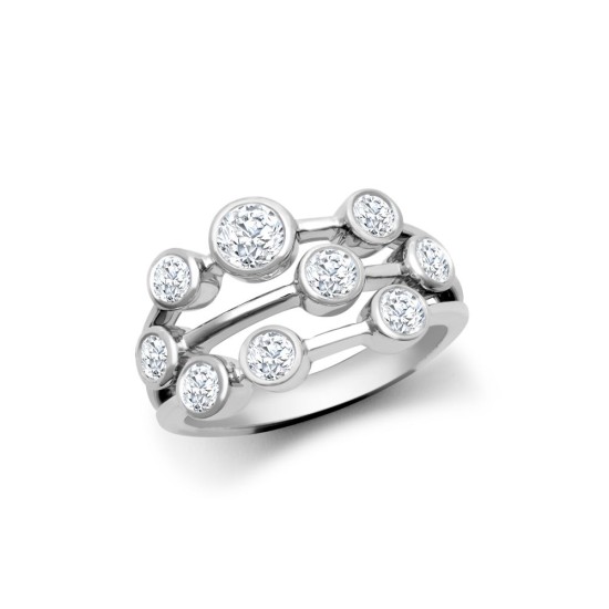 9ct White Gold 1.00ct Lab Grown Diamond 3 Row Bubble Ring