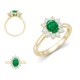 9ct Yellow Gold 0.35ct Lab Grown Diamond & 0.75ct 7x5mm Emerald Claw Set Cluster Halo Oval Ring