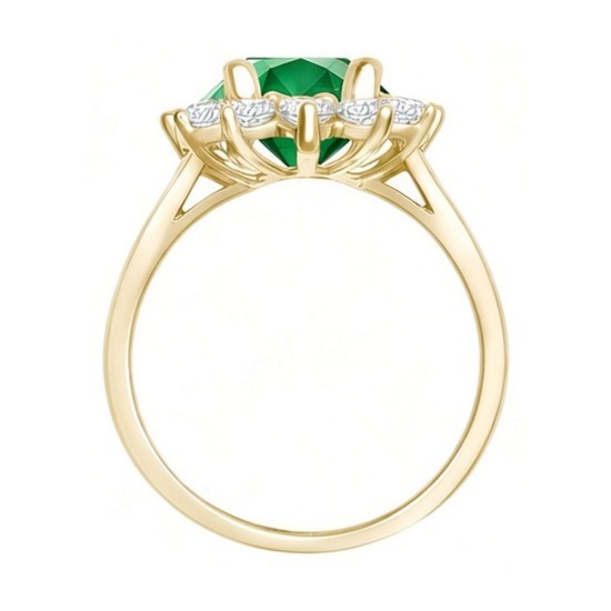 9ct Yellow Gold 0.35ct Lab Grown Diamond & 0.75ct 7x5mm Emerald Claw Set Cluster Halo Oval Ring