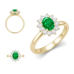 9ct Yellow Gold 0.62ct Lab Grown Diamond & 1.25ct 8x6mm Emerald Claw Set Cluster Halo Oval Ring
