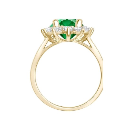 9ct Yellow Gold 0.62ct Lab Grown Diamond & 1.25ct 8x6mm Emerald Claw Set Cluster Halo Oval Ring
