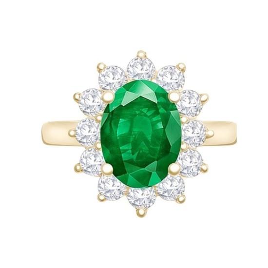 9ct Yellow Gold 0.62ct Lab Grown Diamond & 1.25ct 8x6mm Emerald Claw Set Cluster Halo Oval Ring
