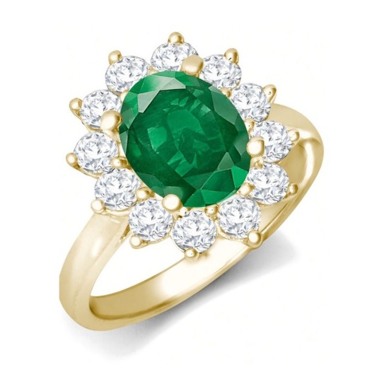 9ct Yellow Gold 0.96ct Lab Grown Diamond & 2.00ct 9x7mm Emerald Claw Set Cluster Halo Oval Ring