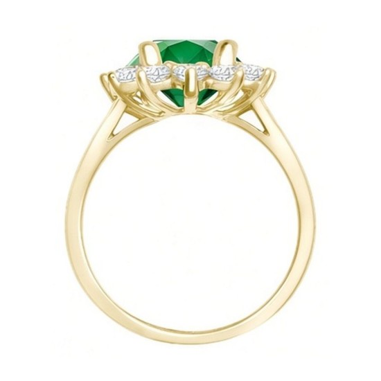 9ct Yellow Gold 0.96ct Lab Grown Diamond & 2.00ct 9x7mm Emerald Claw Set Cluster Halo Oval Ring