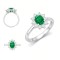 9ct White Gold 0.35ct Lab Grown Diamond & 0.75ct 7x5mm Emerald Claw Set Cluster Halo Oval Ring