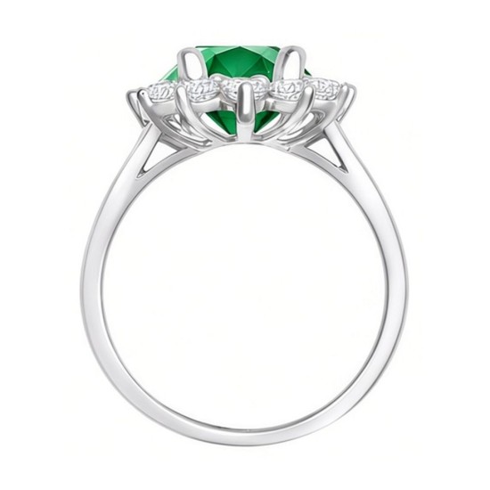 9ct White Gold 0.35ct Lab Grown Diamond & 0.75ct 7x5mm Emerald Claw Set Cluster Halo Oval Ring