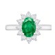 9ct White Gold 0.35ct Lab Grown Diamond & 0.75ct 7x5mm Emerald Claw Set Cluster Halo Oval Ring