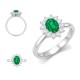 9ct White Gold 0.62ct Lab Grown Diamond & 1.25ct 8x6mm Emerald Claw Set Cluster Halo Oval Ring