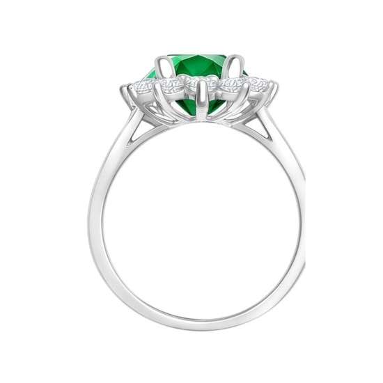 9ct White Gold 0.62ct Lab Grown Diamond & 1.25ct 8x6mm Emerald Claw Set Cluster Halo Oval Ring