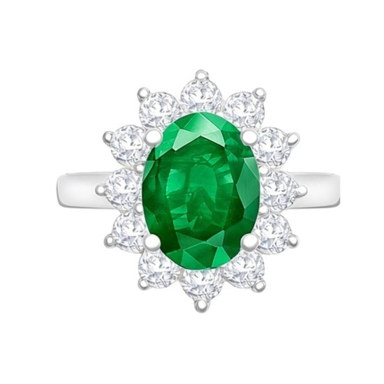 9ct White Gold 0.62ct Lab Grown Diamond & 1.25ct 8x6mm Emerald Claw Set Cluster Halo Oval Ring