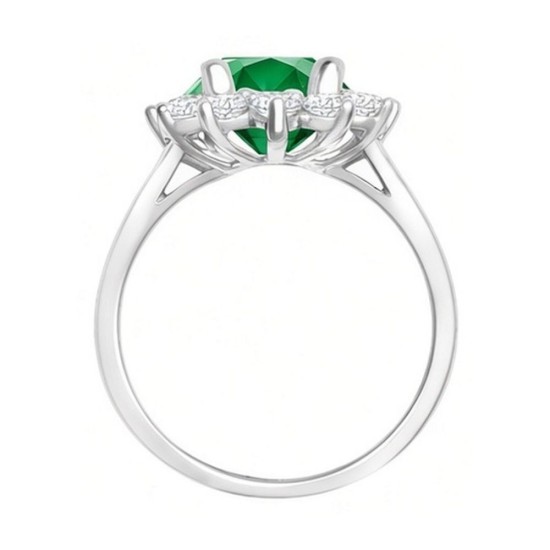 9ct White Gold 0.96ct Lab Grown Diamond & 2.00ct 9x7mm Emerald Claw Set Cluster Halo Oval Ring
