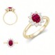 9ct Yellow Gold 0.35ct Lab Grown Diamond & 0.75ct 7x5mm Ruby Claw Set Cluster Halo Oval Ring