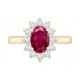 9ct Yellow Gold 0.35ct Lab Grown Diamond & 0.75ct 7x5mm Ruby Claw Set Cluster Halo Oval Ring