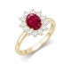 9ct Yellow Gold 0.62ct Lab Grown Diamond & 1.25ct 8x6mm Ruby Claw Set Cluster Halo Oval Ring