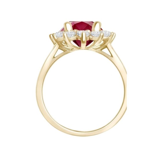 9ct Yellow Gold 0.62ct Lab Grown Diamond & 1.25ct 8x6mm Ruby Claw Set Cluster Halo Oval Ring