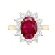 9ct Yellow Gold 0.62ct Lab Grown Diamond & 1.25ct 8x6mm Ruby Claw Set Cluster Halo Oval Ring