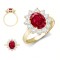 9ct Yellow Gold 0.96ct Lab Grown Diamond & 2.00ct 9x7mm Ruby Claw Set Cluster Halo Oval Ring