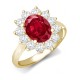 9ct Yellow Gold 0.96ct Lab Grown Diamond & 2.00ct 9x7mm Ruby Claw Set Cluster Halo Oval Ring