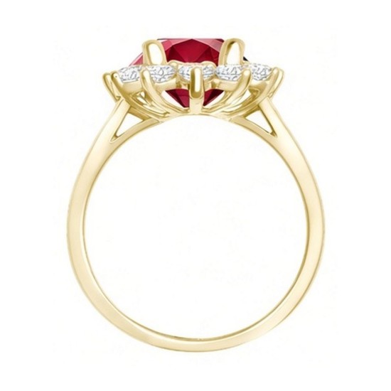 9ct Yellow Gold 0.96ct Lab Grown Diamond & 2.00ct 9x7mm Ruby Claw Set Cluster Halo Oval Ring