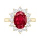 9ct Yellow Gold 0.96ct Lab Grown Diamond & 2.00ct 9x7mm Ruby Claw Set Cluster Halo Oval Ring