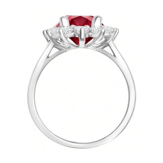 9ct White Gold 0.35ct Lab Grown Diamond & 0.75ct 7x5mm Ruby Claw Set Cluster Halo Oval Ring