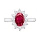 9ct White Gold 0.35ct Lab Grown Diamond & 0.75ct 7x5mm Ruby Claw Set Cluster Halo Oval Ring