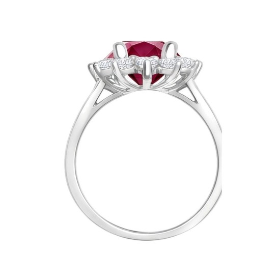 9ct White Gold 0.62ct Lab Grown Diamond & 1.25ct 8x6mm Ruby Claw Set Cluster Halo Oval Ring