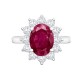 9ct White Gold 0.62ct Lab Grown Diamond & 1.25ct 8x6mm Ruby Claw Set Cluster Halo Oval Ring
