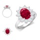 9ct White Gold 0.96ct Lab Grown Diamond & 2.00ct 9x7mm Ruby Claw Set Cluster Halo Oval Ring