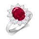 9ct White Gold 0.96ct Lab Grown Diamond & 2.00ct 9x7mm Ruby Claw Set Cluster Halo Oval Ring