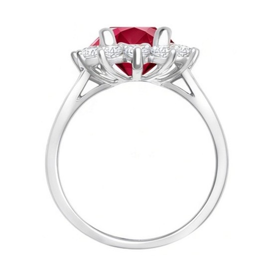 9ct White Gold 0.96ct Lab Grown Diamond & 2.00ct 9x7mm Ruby Claw Set Cluster Halo Oval Ring