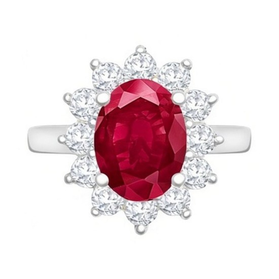 9ct White Gold 0.96ct Lab Grown Diamond & 2.00ct 9x7mm Ruby Claw Set Cluster Halo Oval Ring