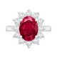 9ct White Gold 0.96ct Lab Grown Diamond & 2.00ct 9x7mm Ruby Claw Set Cluster Halo Oval Ring