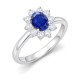 9ct White Gold 0.35ct Lab Grown Diamond & 0.75ct 7x5mm Sapphire Claw Set Cluster Halo Oval Ring