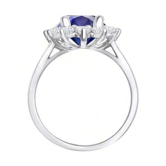 9ct White Gold 0.35ct Lab Grown Diamond & 0.75ct 7x5mm Sapphire Claw Set Cluster Halo Oval Ring