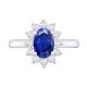 9ct White Gold 0.35ct Lab Grown Diamond & 0.75ct 7x5mm Sapphire Claw Set Cluster Halo Oval Ring