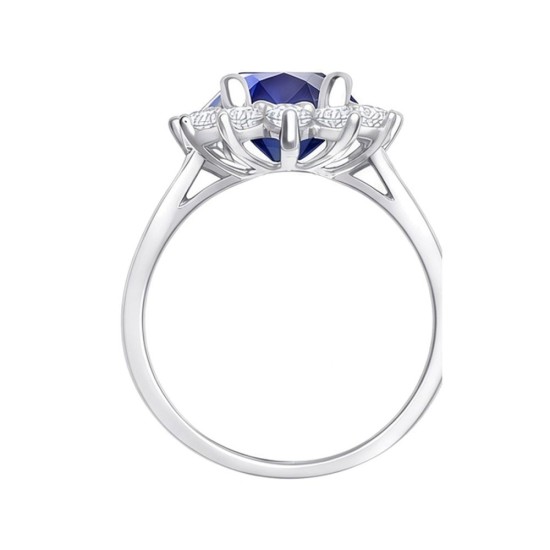 9ct White Gold 0.62ct Lab Grown Diamond & 1.25ct 8x6mm Sapphire Claw Set Cluster Halo Oval Ring