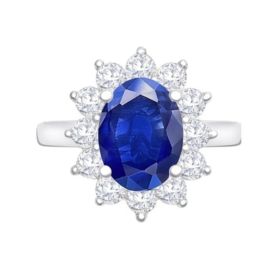 9ct White Gold 0.62ct Lab Grown Diamond & 1.25ct 8x6mm Sapphire Claw Set Cluster Halo Oval Ring