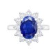 9ct White Gold 0.62ct Lab Grown Diamond & 1.25ct 8x6mm Sapphire Claw Set Cluster Halo Oval Ring