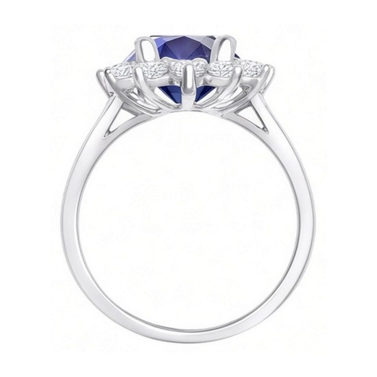 9ct White Gold 0.96ct Lab Grown Diamond & 2.00ct 9x7mm Sapphire Claw Set Cluster Halo Oval Ring