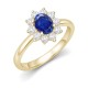9ct Yellow Gold 0.35ct Lab Diamond & 0.75ct 7x5mm Sapphire Claw Set Cluster Halo Oval Ring