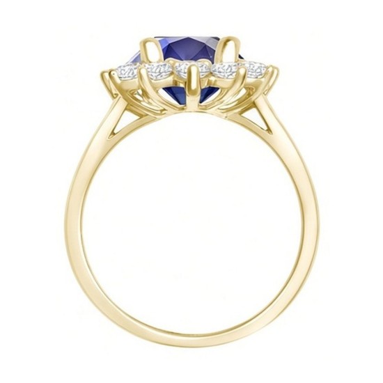 9ct Yellow Gold 0.35ct Lab Diamond & 0.75ct 7x5mm Sapphire Claw Set Cluster Halo Oval Ring