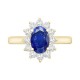 9ct Yellow Gold 0.35ct Lab Diamond & 0.75ct 7x5mm Sapphire Claw Set Cluster Halo Oval Ring