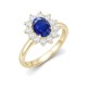 9ct Yellow Gold 0.62ct Lab Diamond & 1.25ct 8x6mm Sapphire Claw Set Cluster Halo Oval Ring